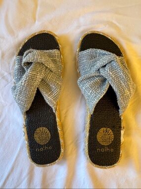 Nalho Light Blue Knotted Slide Mules